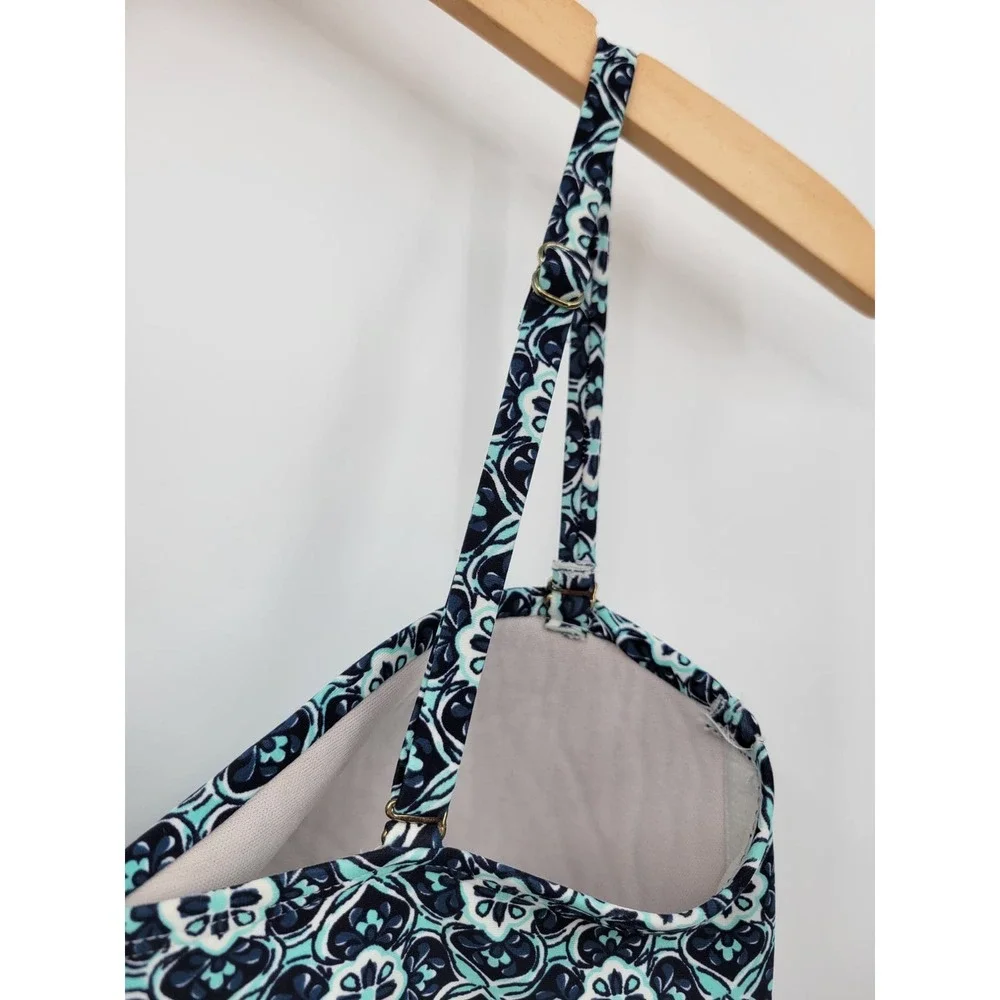 Kona Sol Swim Top Tankini Swimwear Geometric Blue M Strappy Shirt